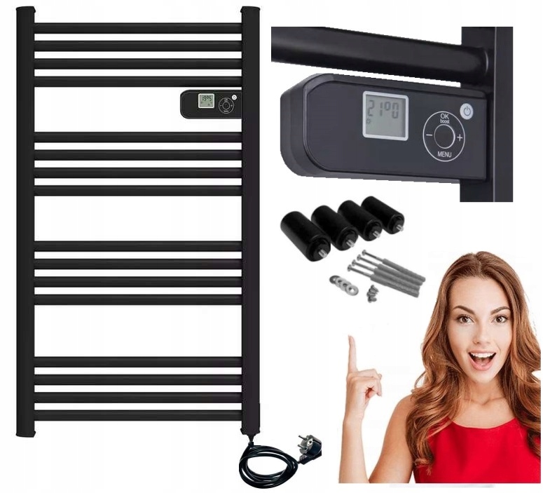 ELEKTRICKÝ KÚPEĽŇOVÝ RADIÁTOR RADIÁTOR ČIERNY 500W LCD ECO TERMOSTAT